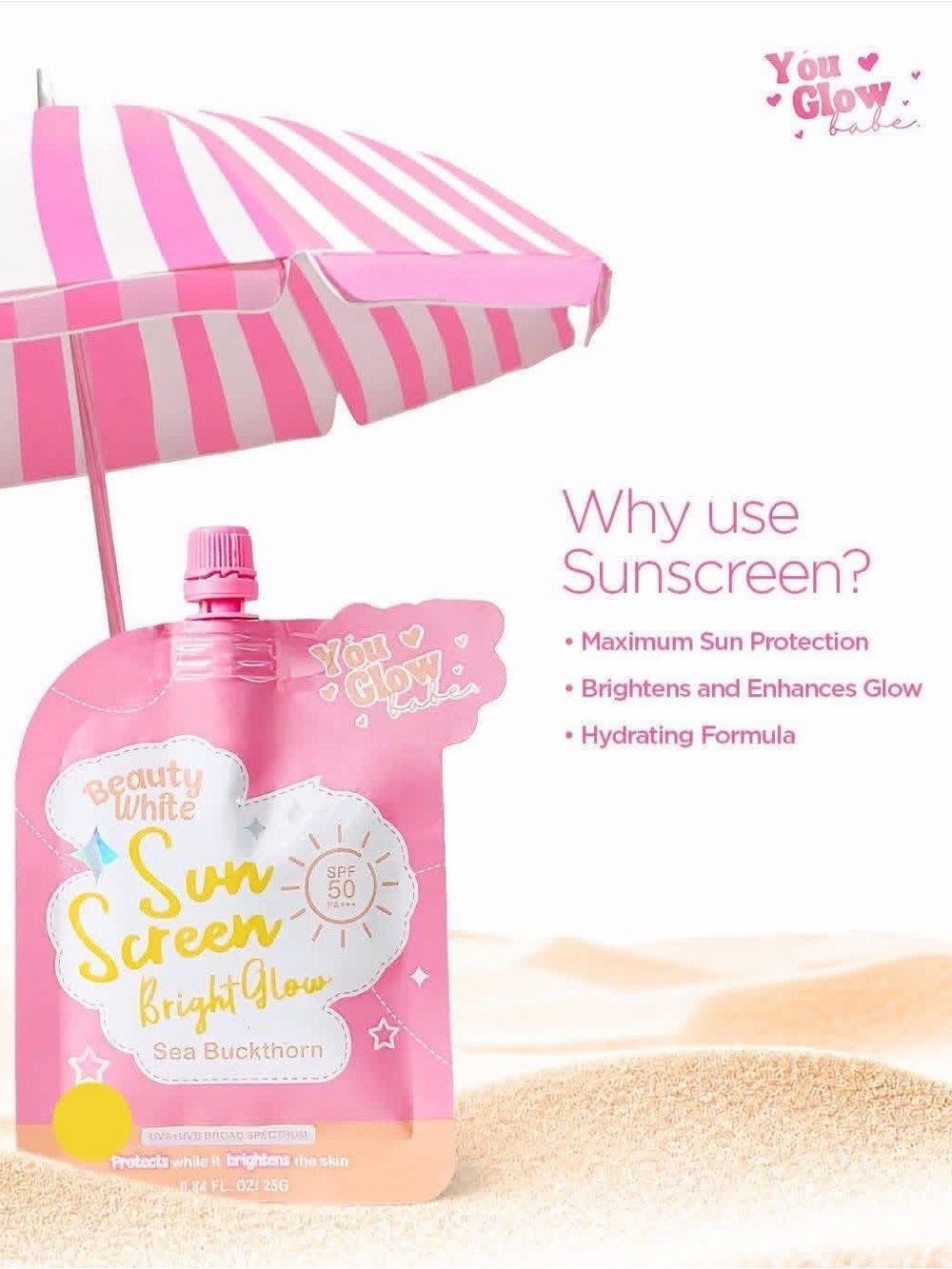 Pink Sun Screen Bright Glow SPF 50 - Sea Buckthorn